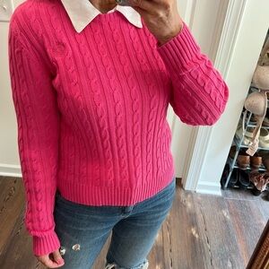 cotton cableknit cable knit pull over sweater bright pink Barbiecore pretty